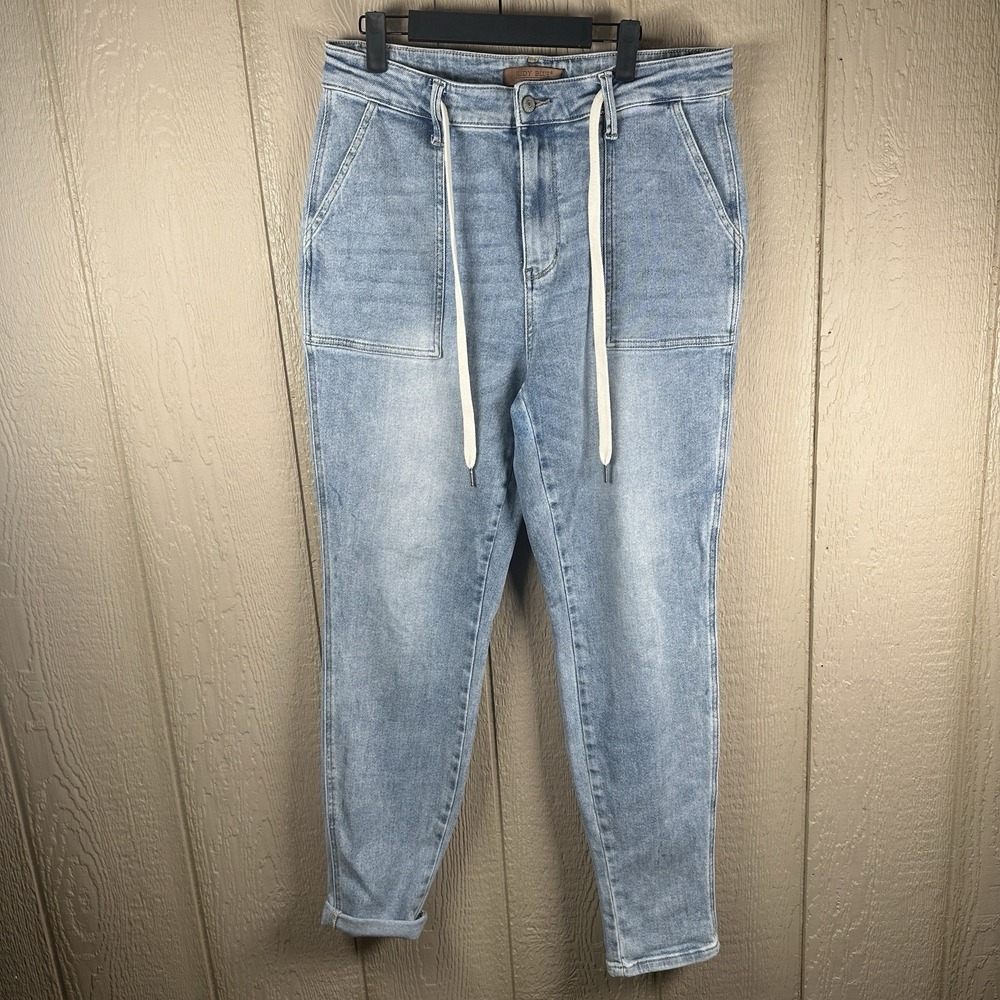 Judy Blue Jogger Jeans Womens 13/31 Blue Light Wash Drawstring Stretch JB88691